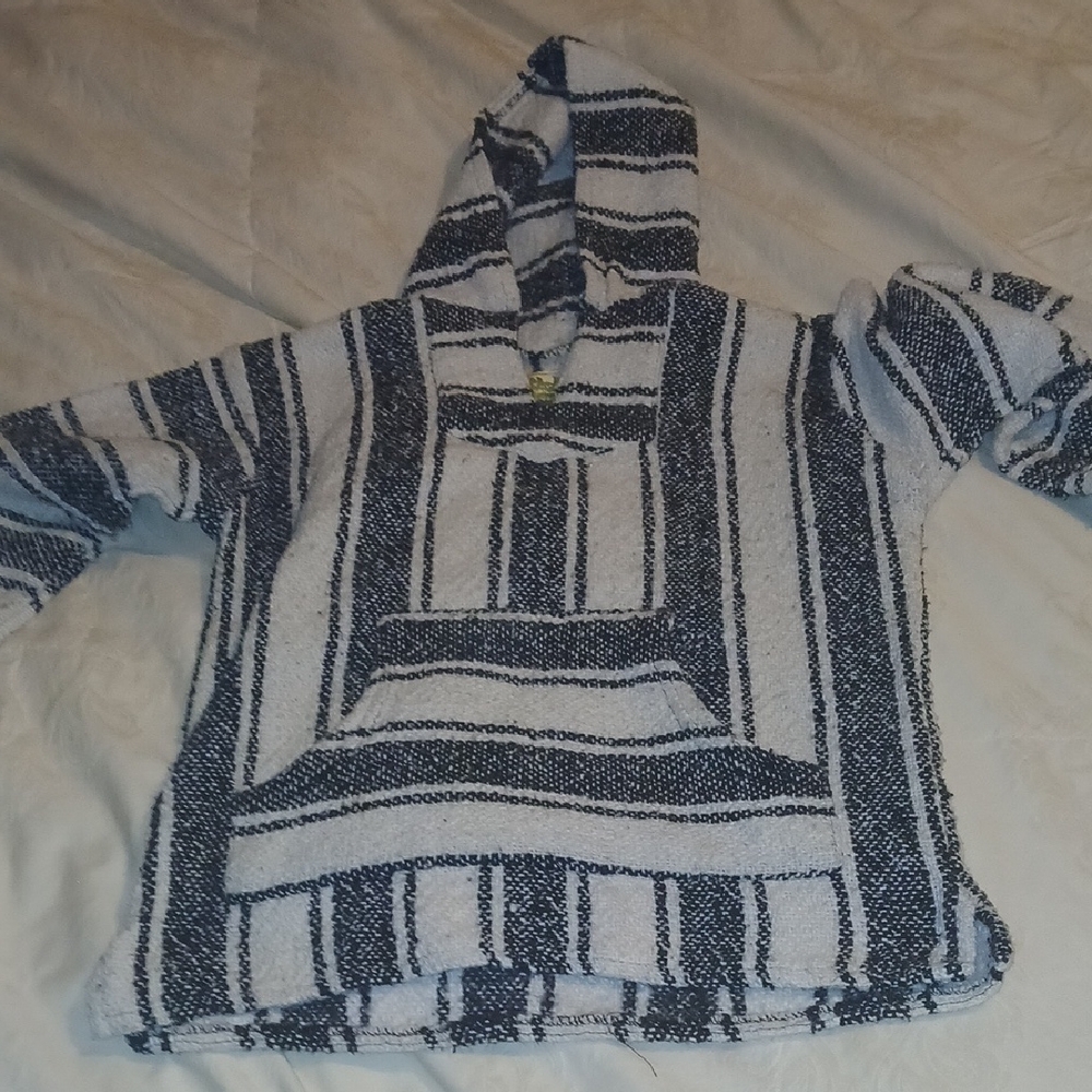 Striped Hooded Poncho Sweater